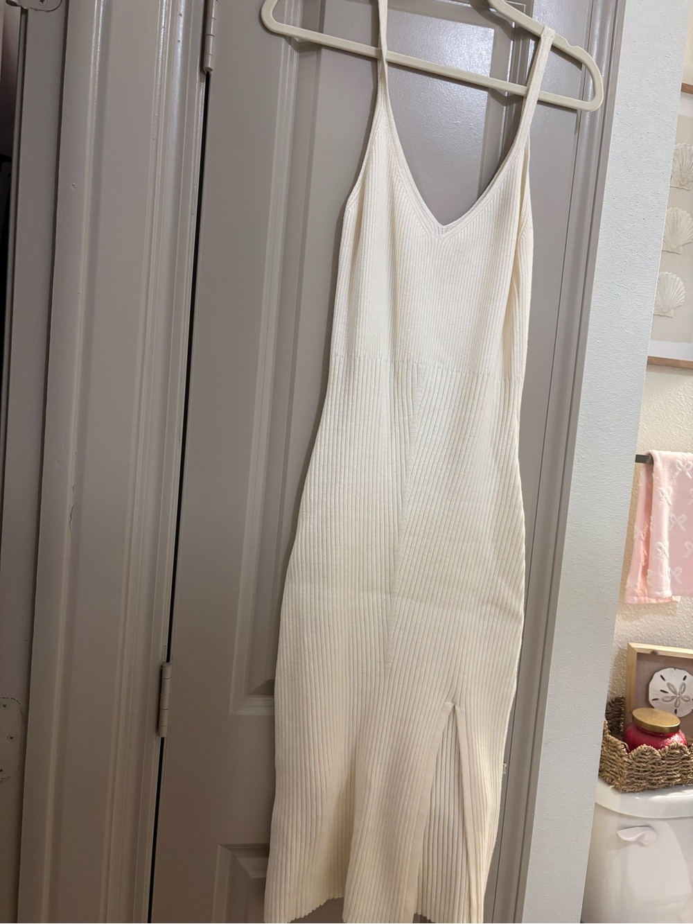 Abercrombie & Fitch Cream Ribbed Midi Slip Dress